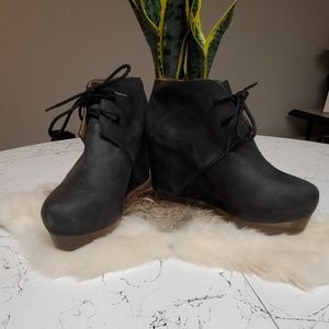 Jeffrey Campbell leather and acrylic wedge booties